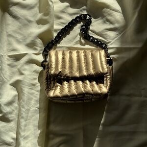 THINK ROYLN Metallic Gold Quilted Shoulder Bag